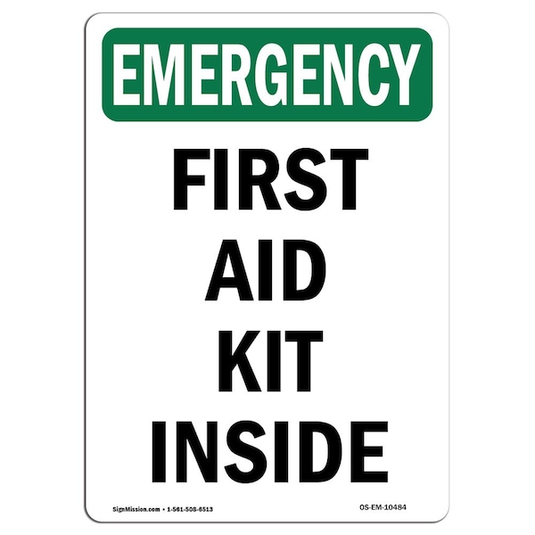 Signmission OSHA Emergency Sign, 10" Height, Rigid Plastic, First Aid Kit Inside, Portrait, EM-P-V-10484 OS-EM-P-710-V-10484 - main